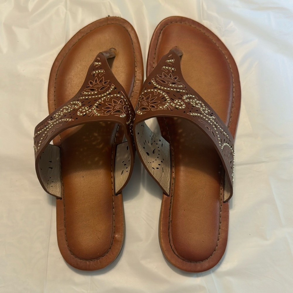 Summer Sandals in Brown with Beaded Accents (Size 9M)